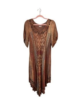 Shoreline Brown Multicolor Embroidered Boho Dress Sz 1X